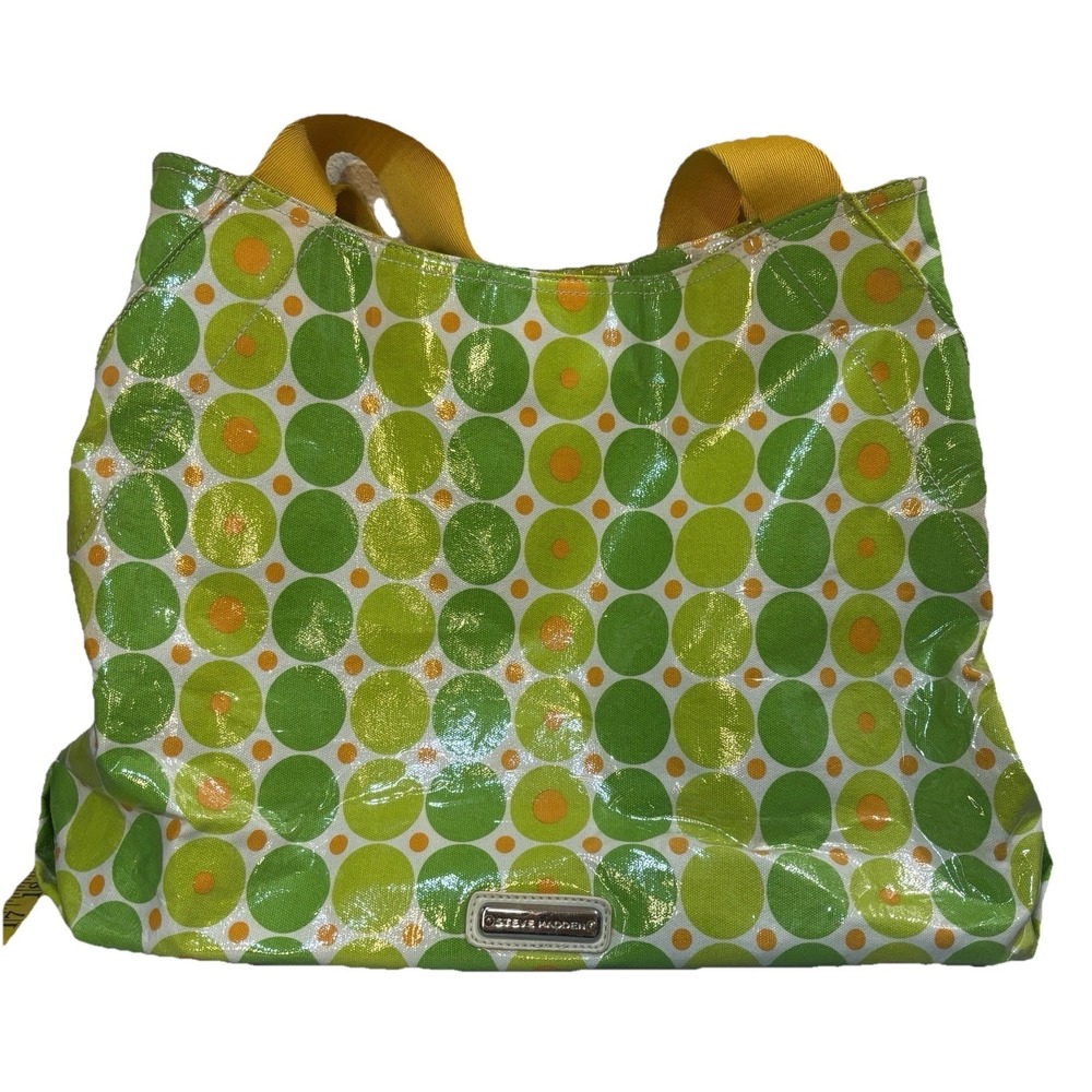 Steve Madden Plastic Polka‎ Dot Grrrn Mod Yellow Clear Tote Bag Purse reusable
